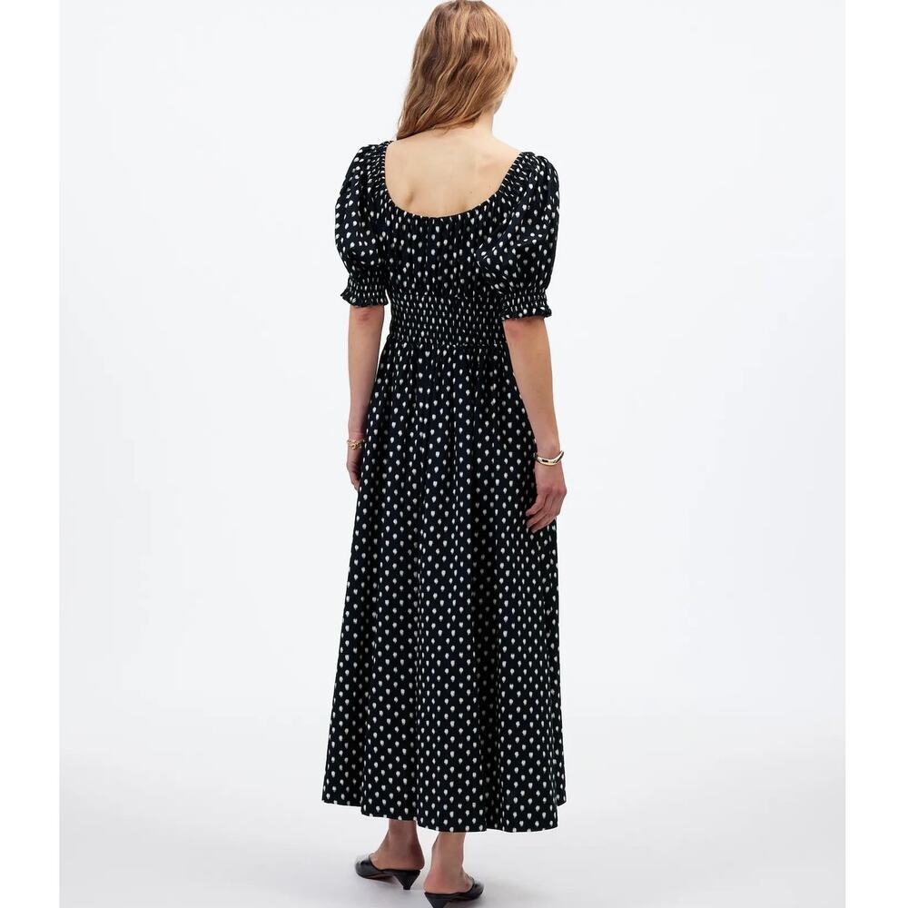 Madewell Shibori Dot Dress Print Puff Sleeve Smocked Midi A-Line Black Pink 12 - Picture 2 of 10